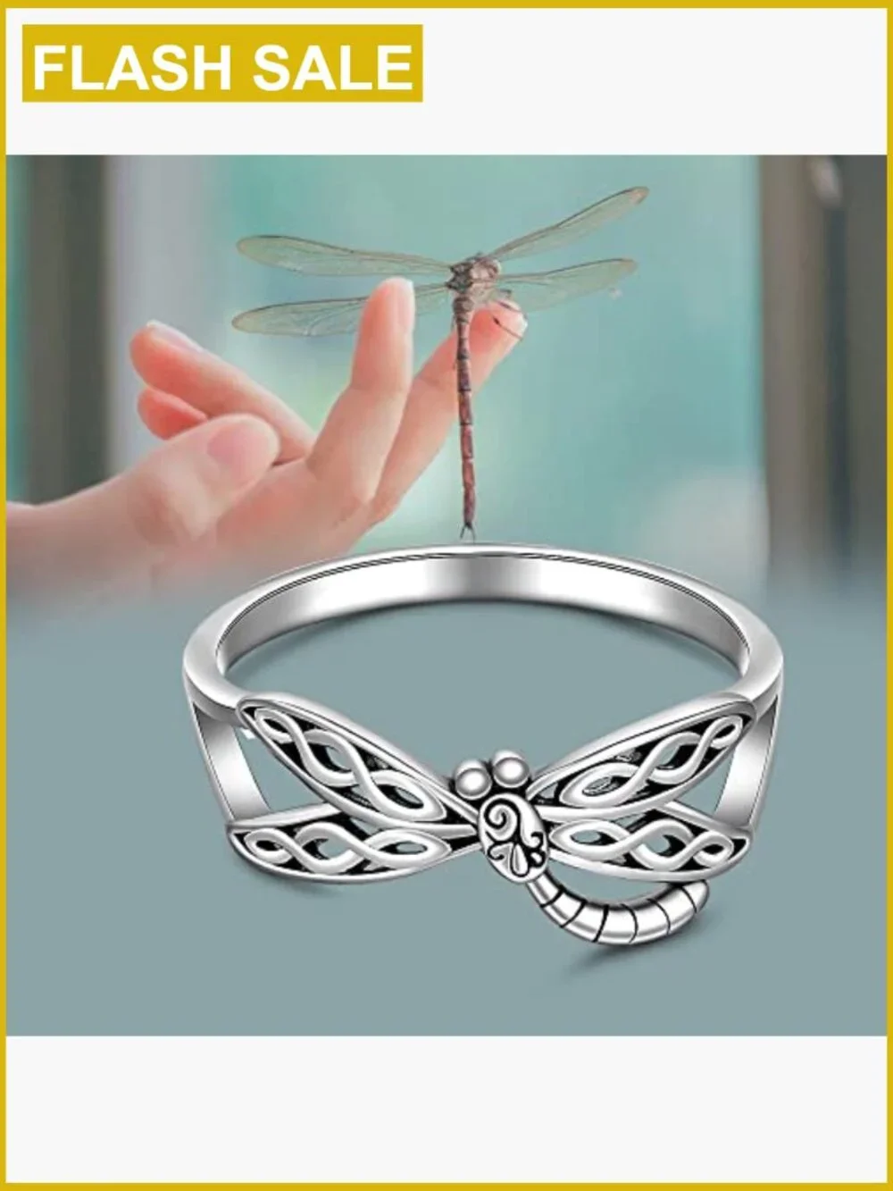 Dragonfly Ring Sterling Silver Thumb Ring Celtic Knot Jewelry for Women Size 7
